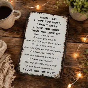 8"x12" Rustic Aluminium Wall Metal Plaque - "I Love You The Most" Couple Quote Decorative Home Sign, Home Decor, Ideal Valentine's Gift for Partner, Decorative Home Signs