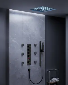 16" High-Pressure Ceiling Mount Complete Shower System with LED Light and LCD Display | Smart Temp Flow | Revitalize with Body Jets | Stable Water Temperature | Quiet Operation | Precision Temperature Control | 15 Spray patterns