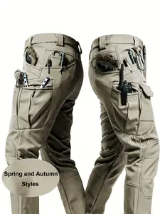 New for spring/autumn, men’s tactical cargo pants with multiple pockets, made from slightly stretchy, breathable, quick-dry fabric—ideal for casual outings and travel (no belt included).