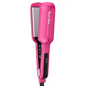 Terviiix Flat Iron Hair Straightener, Wide Ceramic Flat Iron for Hair, Professional Straightening Irons with Adjustable Temp, Fast Styling for Silky Smooth Hair, Dual Voltage, Auto Off, Pink