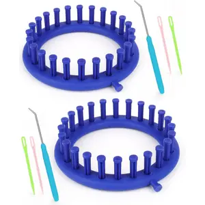 2 Pcs Round Knitting Looms Set, 24 Pegs Simple Knitting Loom for Beginner, 14 cm Diameter Plastic Small Round Loom for Home DIY Teaching Learning