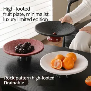Modern Elevated Fruit Bowl with Drainer - Stone Texture Pedestal Tray for Countertop & Dining Table
