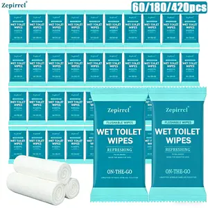 60/180/420pcs individually boxed wet toilet paper, portable hygienic wipes, must-have for home cleaning. Great for business trips & travels. Suitable for daily toilet use and post-exercise care, mild and skin-friendly. 20*15cm, 60pcs/box.