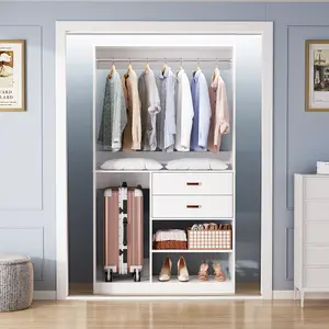 40''W Freestanding Closet System with Hanging Rod and 2 Wooden Drawers,Heavy Duty Walk-in Closet Organizer System Wardrobe with Storage Shelves