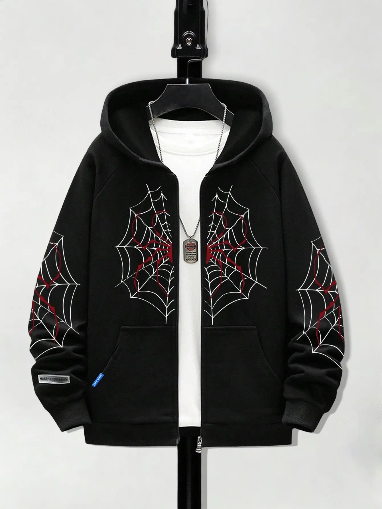 Boys' Spider Web Printed Pattern Hoodie Zipper Cardigan Sweater Hooded Sweatshirt Fleece Printed Casual Outdoor Pocket Sports Pants for Kids Ages 8-16 Years Old B2702