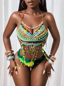 Fashion Beaded Bra Necklace, Adjustable Colorful Body Chain Jewelry, Stylish Accessory for Women & Girls, Perfect Gift Idea