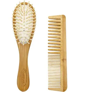 Carelax Bamboo Hair Brush & Comb Set - Detangling & Scalp Care for All Hair Types - Eco-Friendly & Sustainable Hair Brush