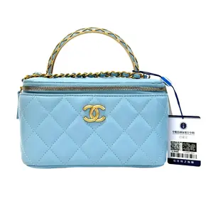 Pre-owned CHANEL Leather Shoulder Bags Light Blue Quilted 23A Vanity Case with Top Handle (WOC)