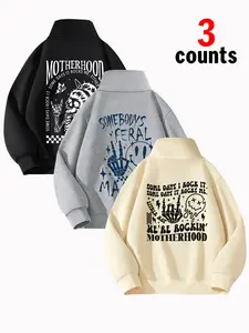 Unisex Letter Print Half Zip Up Sweatshirt, Casual Long Sleeve Mock Neck Sweatshirt for Fall & Winter, Women's Clothes for Daily Wear