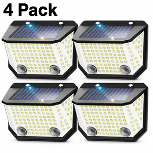 Costech 4 Pack Solar Motion Sensor Lights Outdoor, 122 LED 300° Wide Angle Waterproof Security Wall Lights for Yard, Fence, Patio