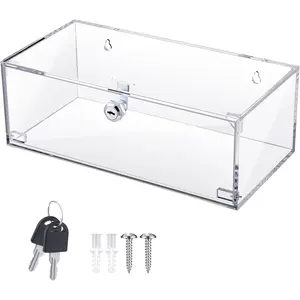 Clear Acrylic Wall Mount Locking Medicine Lock Box with Keys and Mounting Hardware, 8 x 4.5 x 3 Inch Lockable First Aid Cabinet for Home Refrigerator Emergency Use