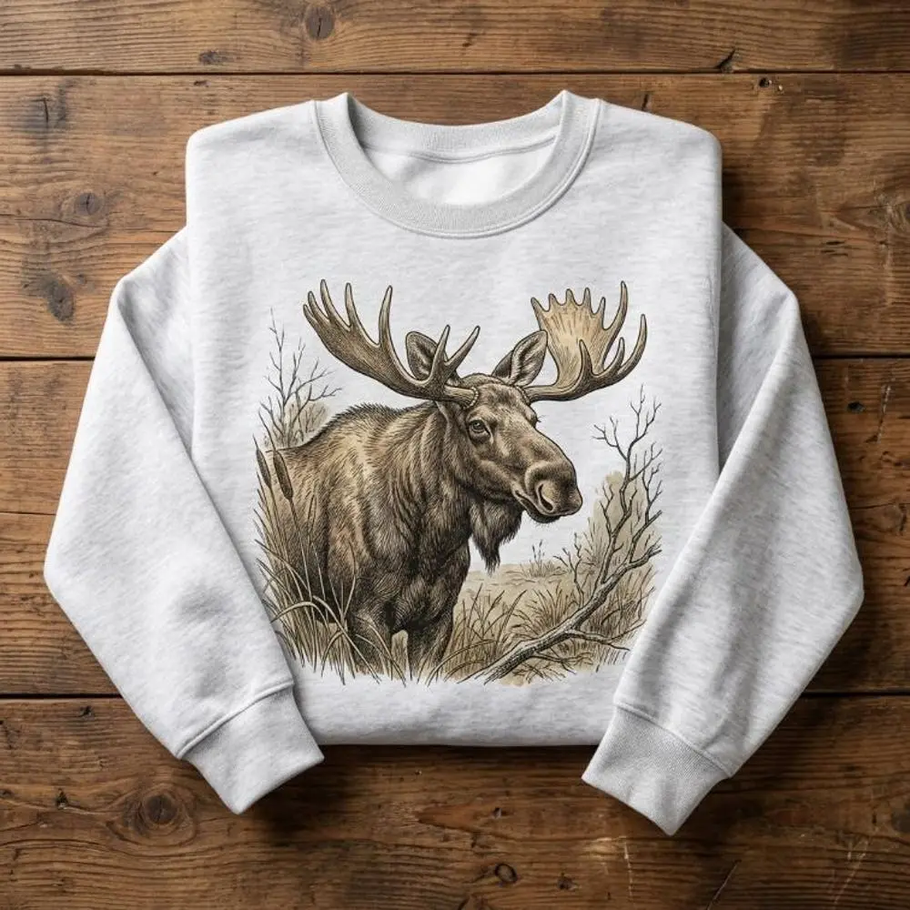 Moose Shirt Wild Moose Unisex Sweatshirt Hoodie Vintage Retro Wilderness Nature Sketch Style Big Moose Lover Gift#31