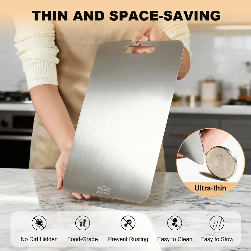 3PCS Stainless Steel Cutting Board Set S+M+L Sizes Food-Grade Metal Chopping Boards for Meat Vegetables & Ultrathin & Durable, Portable & Rust-Resistant Easy to Clean More Edge-Smoothing Kitchen Tools - Kitchenware 1
