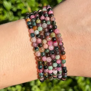 Natural Rainbow Tourmaline Gemstone Beads Bracelet - Handmade Stretch Bracelet for Women - Healing Crystal Jewelry - Balances Mood Swings