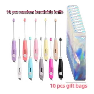20 Piece Beaded Envelope and Blade Set (Includes 10 Pens + 10 Bags) - Manual Retractable Metal Letter Opener with Beaded Design