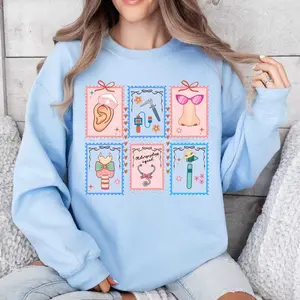 ENT Shirt Otolaryngology Doctor Sweatshirt / Short Sleeve T-SHIRT  , ENT Squad  Tee, Scalloped Stamp Ears Nose Throat Nurse  Audiology Clinic
