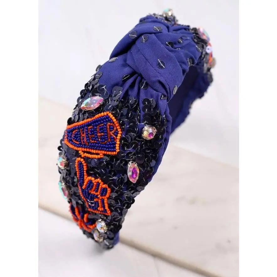 Cheer Sequin Headband - Navy & Orange