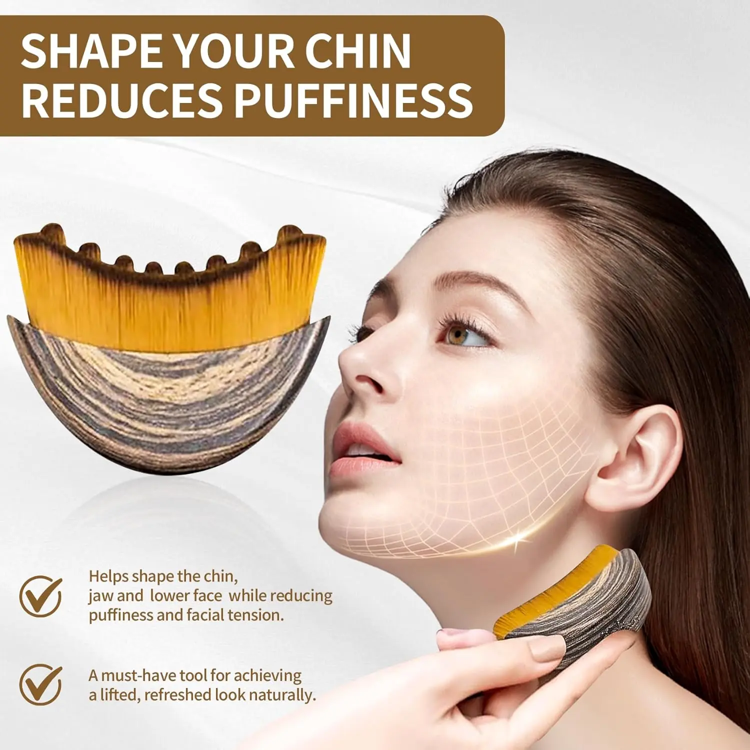 Lymphatic Contour Brush - 1.76oz Ergonomic Soft-Bristle Skincare Accessory for Jawline Sculpting, Puff Reduction, Sensitive Skin Face/Body Massage
