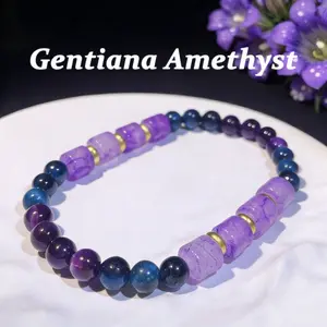 Natural Crystal Stress-Relief Bracelet Gentian Amethyst  Crystal & Tiger's Eye Energy Bracelet Eases Emotions & Stabilizes Energy Daily Wear Jewelry, Unisex, Gift for Mother's Day / Teacher's Day / Nurses' Day, February Birthstone