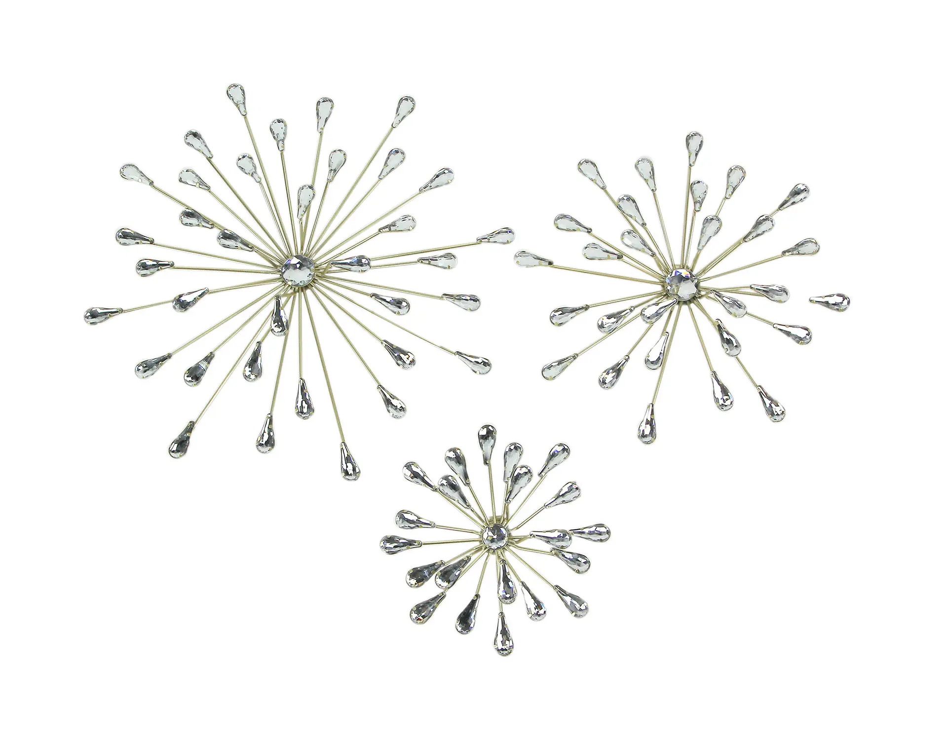 Set of 3 Teardrop Starburst Rhinestone Jeweled Metal Wall Hangings Art Decorative Crystal Home Decor