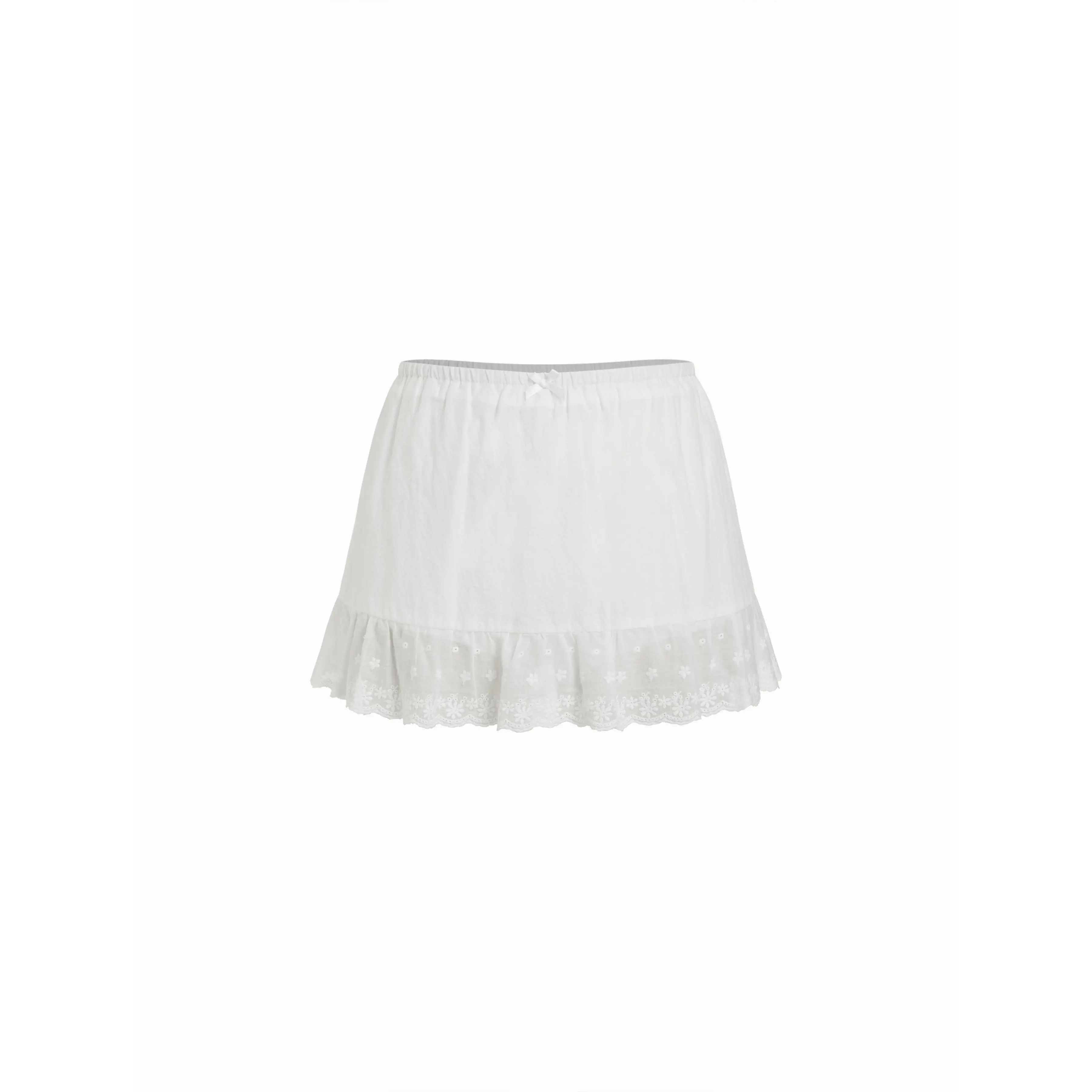 Cider Women's Cute Low Rise Mini Skirt, Textured Cotton-blend Ruffle Bottom with Bowknot Detail