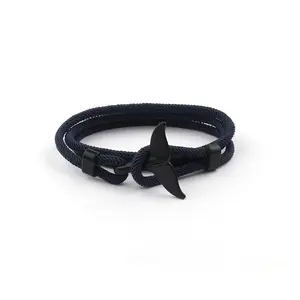 Black Whale Tail Unisex Nylon Milan Cord Nylon Rope Wrap Bracelet for Men and Women 23 Inches Adjustable