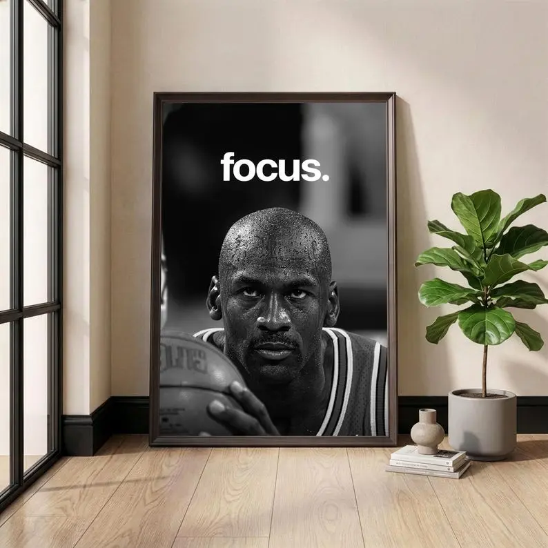 Michael Jordan Poster, Focus Motivational Wall Art, Basketball Print, Sports Home Gym Decor, Athlete Quote Canvas, Man Cave Gift