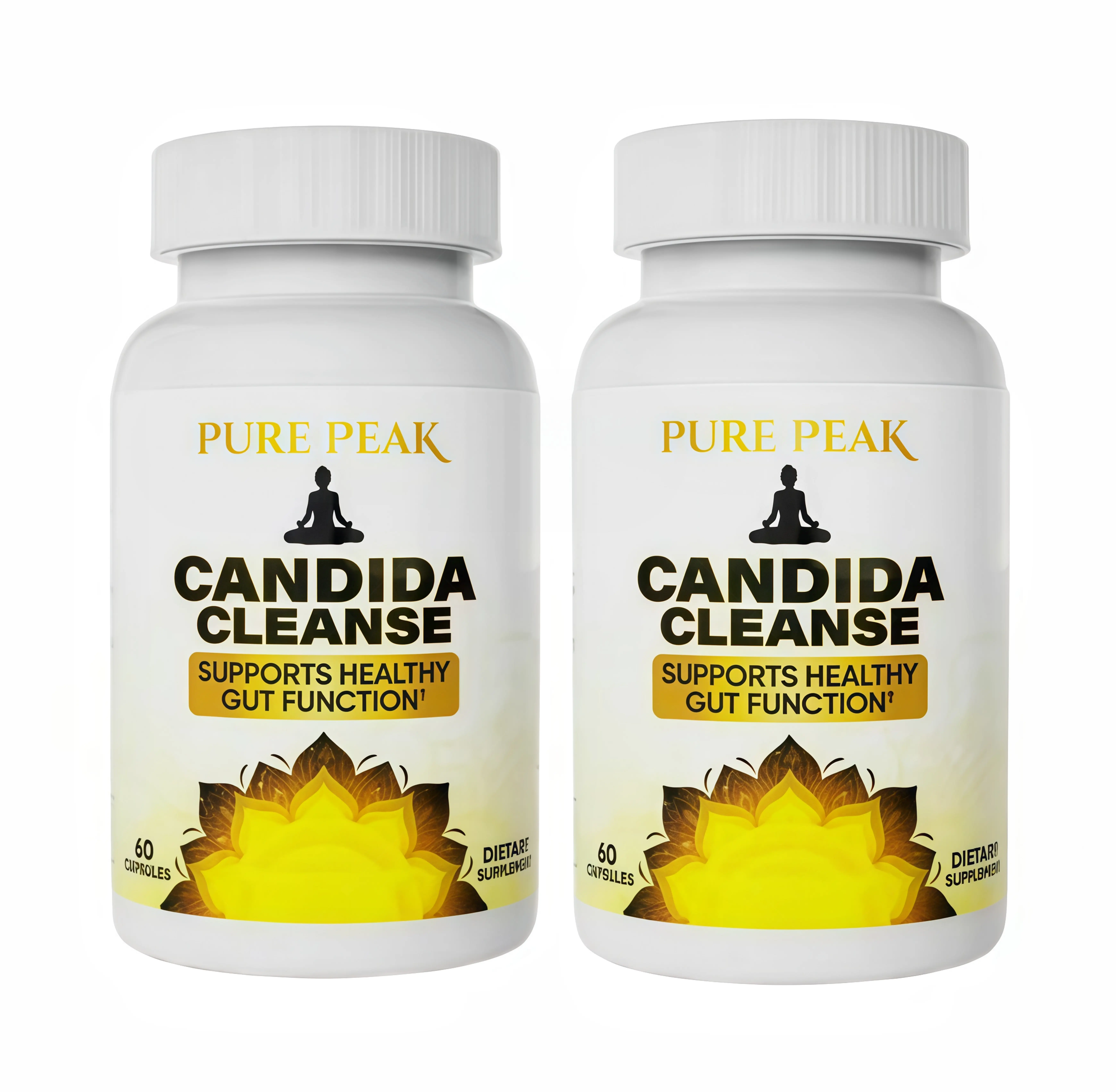 2 Pack Pure Peak Candida Cleanse Supplement -AW Supports Healthy Gut Function & Intestinal Balance, with Oregano, Caprylic Acid, LactoSpore Probiotics, Wormwood, Black Walnut - 60 Capsules