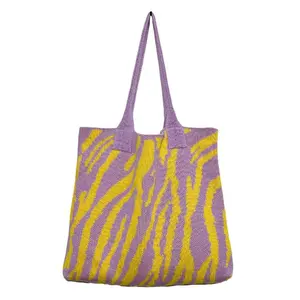 Trend Zebra Pattern Crochet Bag, Large Capacity Women Handbag Shoulder Bag, Simple Knitted Tote Bag for Teen Women Girls