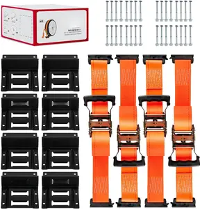 Wheel Chock Tie Down Kit (4500lb Break Strength) Heavy Duty Trailer Tire Straps System for ATV, UTV, Lawn Mower & More - Ratchet Tie Downs Accessories with E Track for Four Wheeler