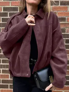 Women's Retro Aviator Jacket, Spring Loose-Fit Long Sleeve Zipper Coat, New Fashion Vintage Style Outerwear for Ladies