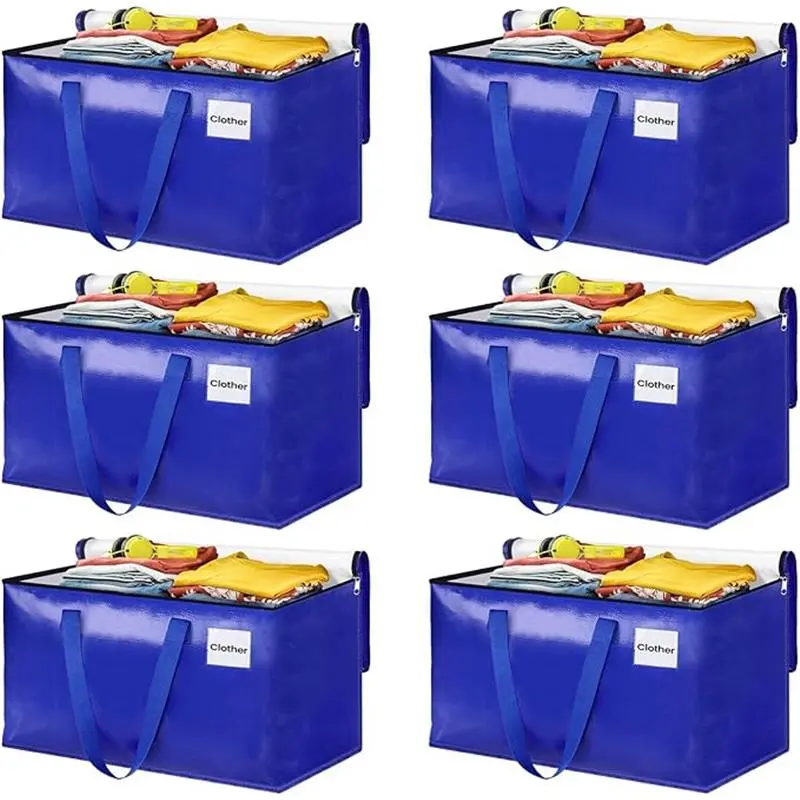 Halloween Gift 6 PACK Heavy Duty Large Moving Bags with Handles & Zippers, Space Saving Packing Bags for Home & Dorm, Moving Supplies & Storage Bags, Boxes with Tag Pockets, Collapsible Fold Flat Storage Totes, Box and Bin Organiser