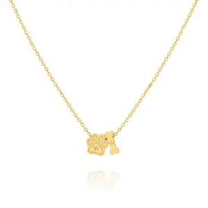 18K Gold Plated Dog Paw And Bone Charms Necklace