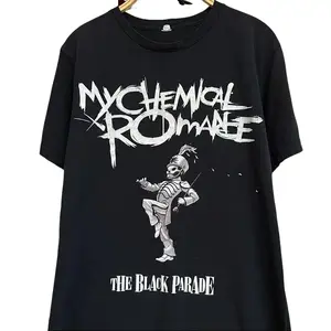 Unisex T-shirt My Chemical Romance The Black Parade, Skeleton and Rock Letter Print, Sizes S-3XL, Emo Rock Style for Concerts and Band Collecting