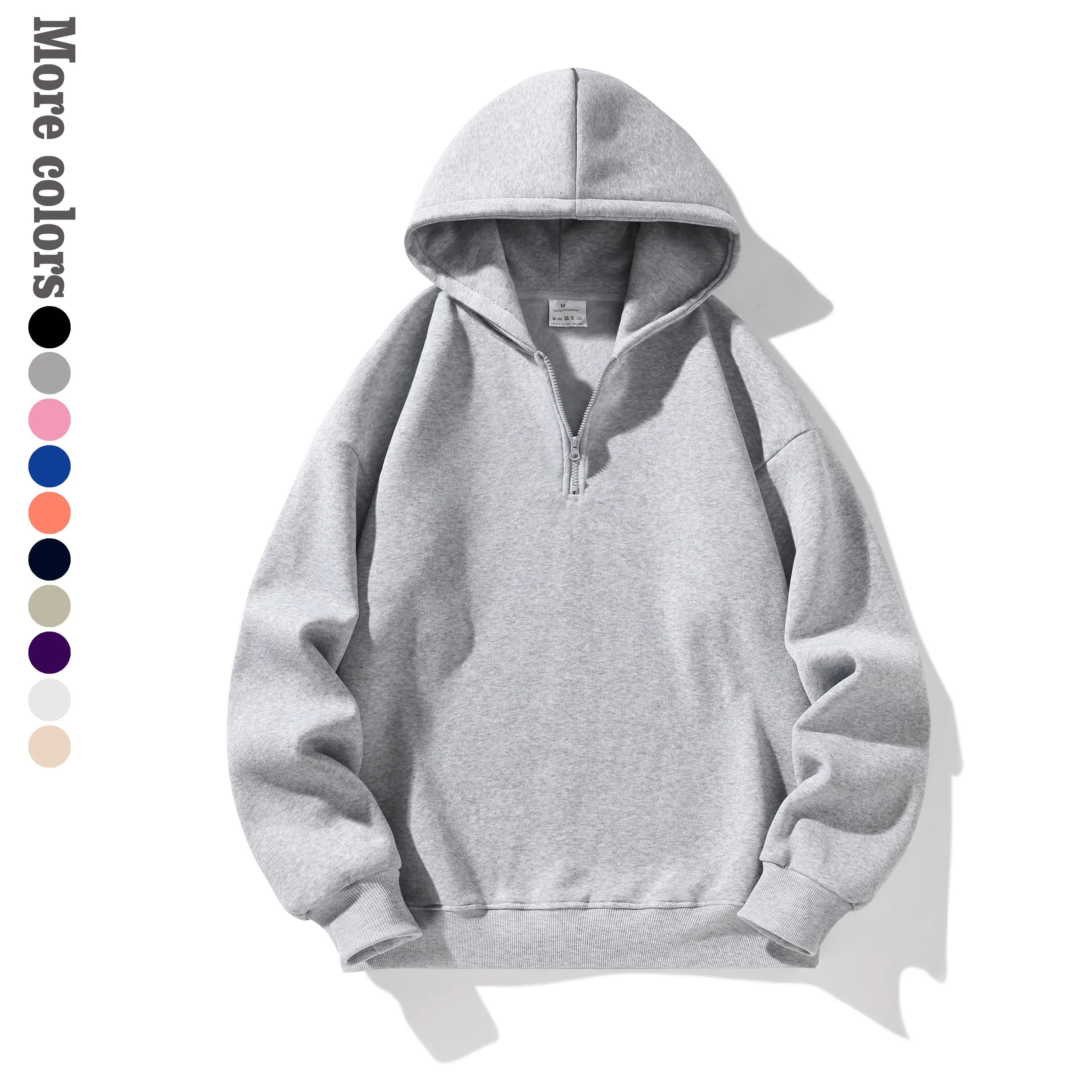 Men's Autumn-Winter Solid Color Zipper Hoodie Sweatshirt - Warm Lightweight Long-Sleeve Sports Fashion Apparel, Stylish Fabric, Beige/Grey Menswear (Halloween, TikTok Shop Deals)