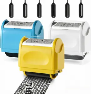 Identity Protection Roller Stamp Identity Theft, Confidential, Privacy Roller Stamp Information Blocker and 6 Pack Refill Ink for ID Account Data Address Security (White/Yellow/Blue)