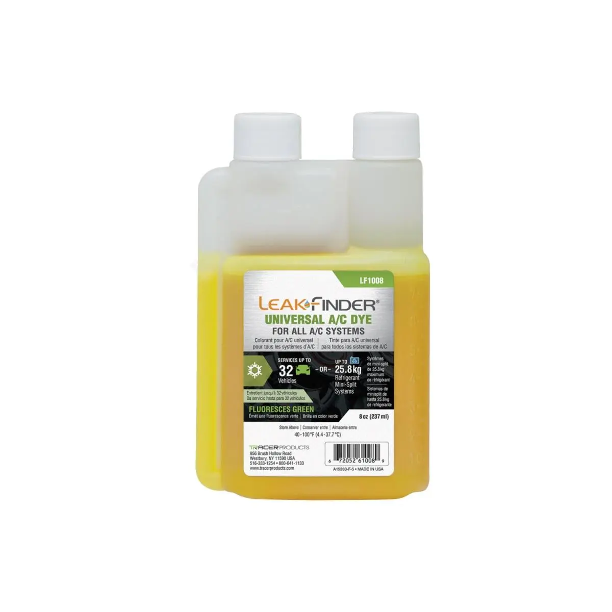 212 MAIN 8 oz Fluorescent Luminous Liquid AC Dye Bottle - R-134a Safe, Universal AC Precise Leakage Test Solution for Household Appliance Leak Detection Systems (8 oz Bottles)