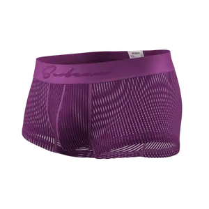 SEOBEAN Men's Comfortable Flat Corner Shorts Low Waist Sexy Fashion Transparent Breathable Underwear Mesh Four Corners