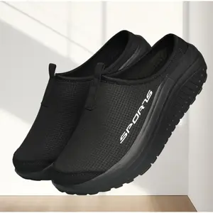 Women's Thick-Sole Slip-On Mules, Breathable Mesh Casual Walking Shoes heel