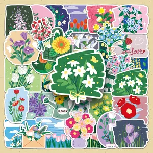 Flower Pattern Sticker, 50pcs/set DIY Decorative Sticker, Scrapbooking & Stamping Supplies for Phone Case, Notebook, Journal