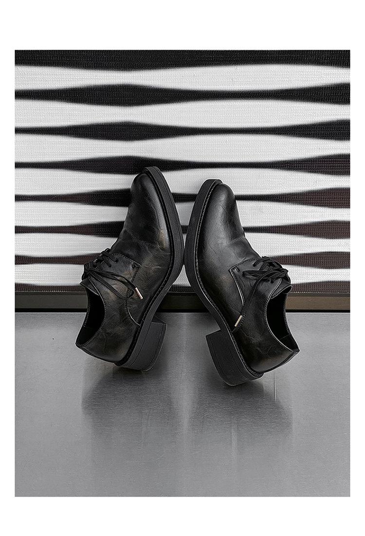 Derby men’s leather shoes with a premium feel—black dress/casual style, height-boosting platform sole, large toe box