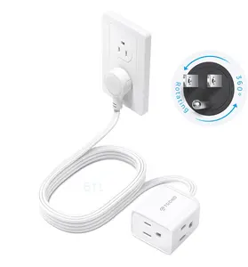TROND Flat Extension Cord 6ft with 360° Rotating Plug, ETL Listed 3 Prong Power Strip, Low Profile Three Outlets, 13A, SPT 16/3 Gauge, Small for Tight Spaces Indoor Home Office Cruise Travel, White