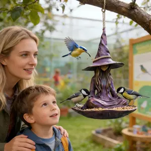 Outdoor Hanging Vintage Witch Bird Feeder, Wild Bird Feeder, Garden Bird Watching Resin Craft, Decorative Yard Ornament, Unique Gift Idea