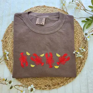 Lobsters Embroidered Comfort Colors Shirt Women's & Unisex Fit Breathable Cotton Tee for Beach Days & Coastal Road Trips