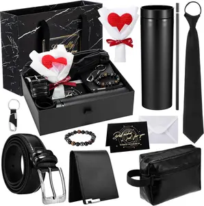 10 Pcs Father Day Gifts Set, Dad Men Gift Basket Box Kit - 16 oz Tumblers Wallet Tie Belt Anniversary Birthday Present