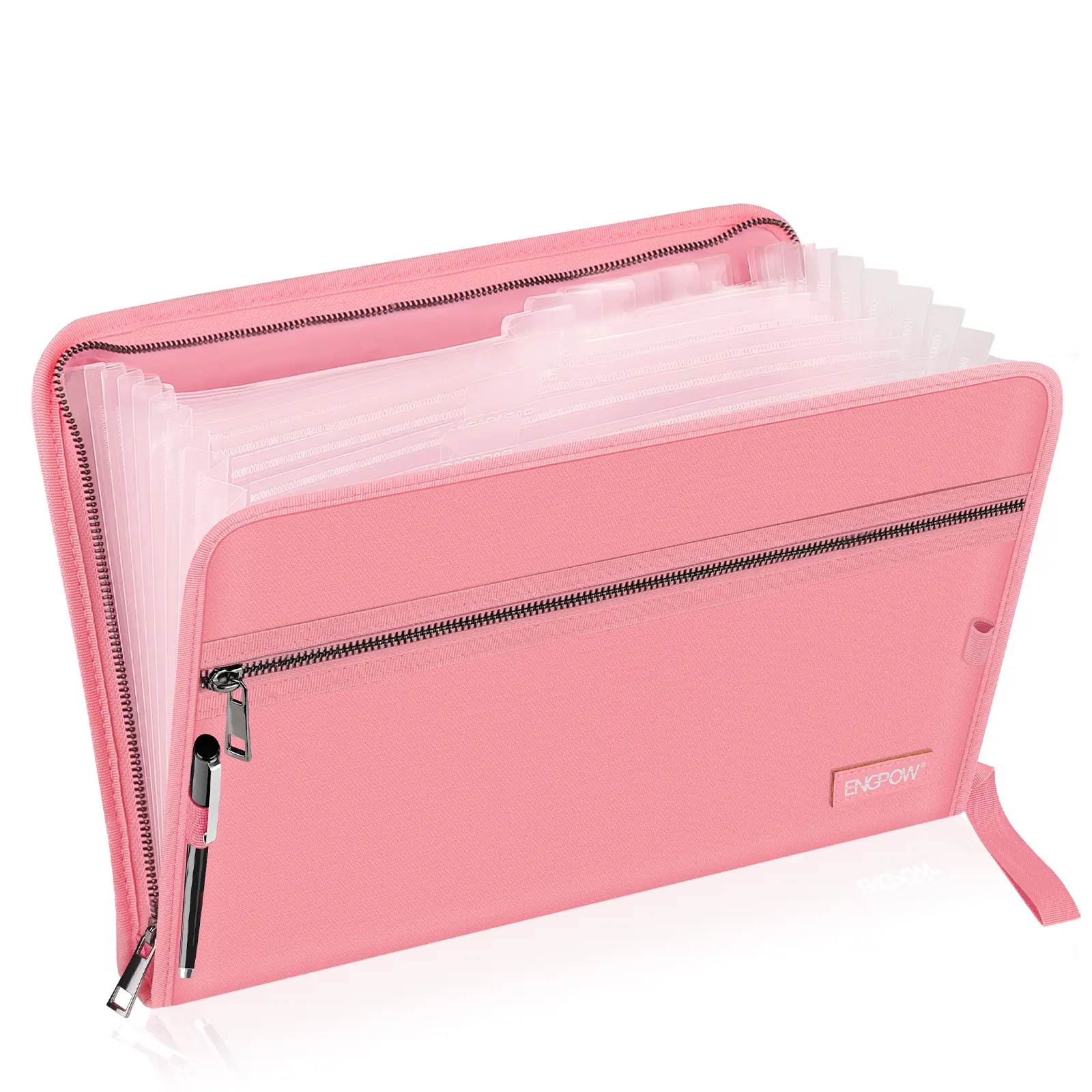 Pink Fireproof Accordion File Organizer with Combination Lock, 13 Individual Pockets, 6 Card Slots, 1 Zip Pocket, Water-Dustproof, SGS & UL94 VTM-0 Fireproof Cert, 14.2"x10.4"x2" for Letter/A4 Docs, Office-Home Storage