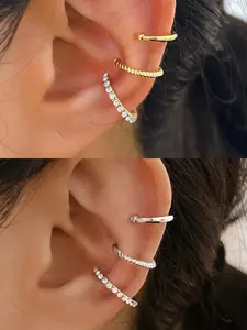 Fashionable Ear Cuff Earrings, Non Piercing Gold Ear Cuffs, Artificial Cubic Zirconia Sparkling Round Huggie Ear Cuff Ear Cuff for Non Pierced Ears, Non Piercing Jewelry