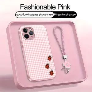 Cute Ladybug Phone Case – Polka Dot & Gingham Aesthetic Bug Art Cover for iPhone 11 Pro Max | Kawaii Red Ladybird Pattern Case, Soft Girly Cottagecore Gift for Her—975