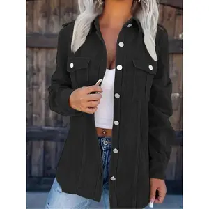 Women’s Vintage Corduroy Shirt Jacket, Casual Fitted Long-Sleeve Top, Autumn/Winter Fashion, Medium Fabric Weight, Suitable for Spring and Autumn