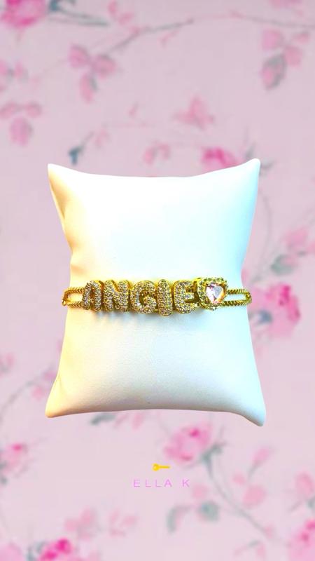 Mini Custom Bubble Letter Name Bracelet  / Micro Pavé Zircon Bubble Letter Adjustable Box Chain Bracelet / Mini Bubble Letter Slide Name Bracelet